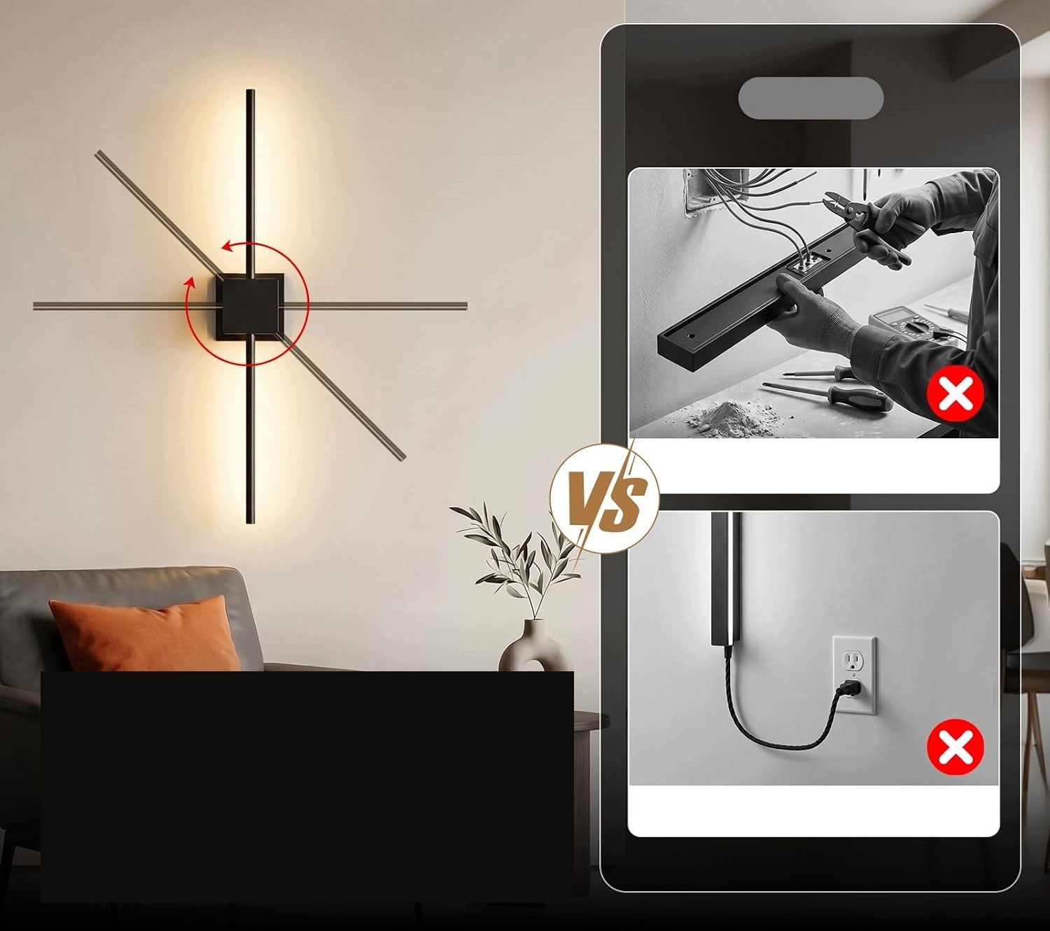 2x Bezprzewodowa Lampa Ścienna LED 70 cm Pilot 3 Barwy 10000 mAh Czarne - obrazek 7