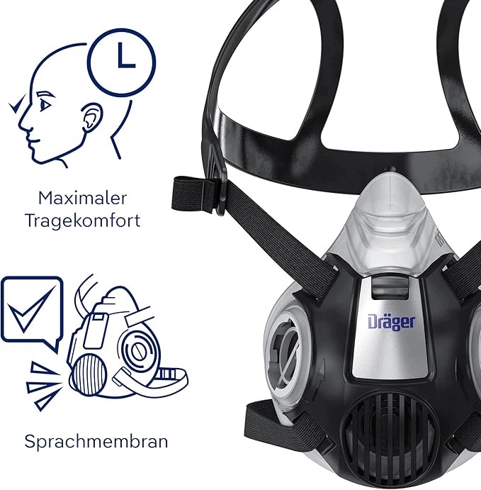 Półmaska Dräger X-plore 3300 filtrem cząstek stałych P3 okulary X-pect8320 - obrazek 3