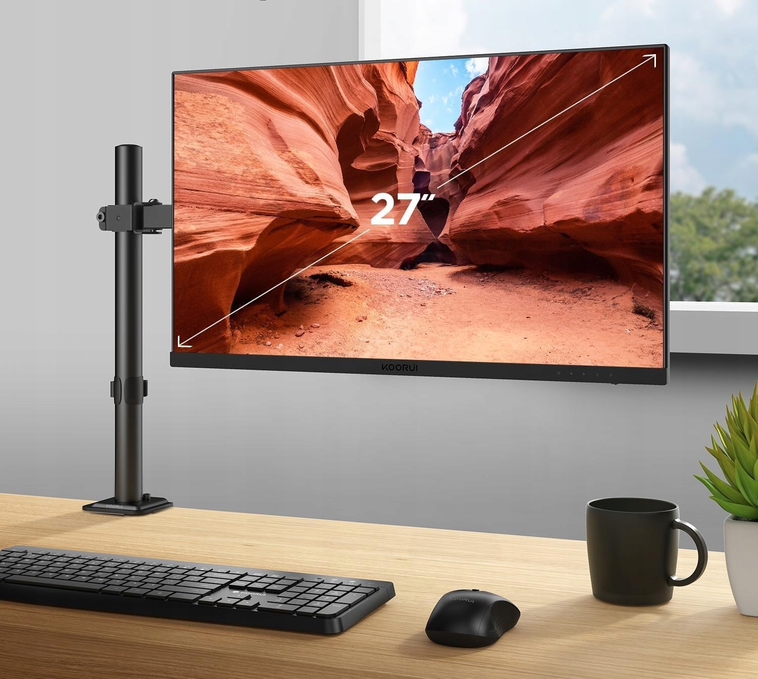 UCHWYT NA MONITOR DO BIURKA Z REGULACJĄ KOORUI KR10G 13-27" VESA do 10kg - obrazek 3