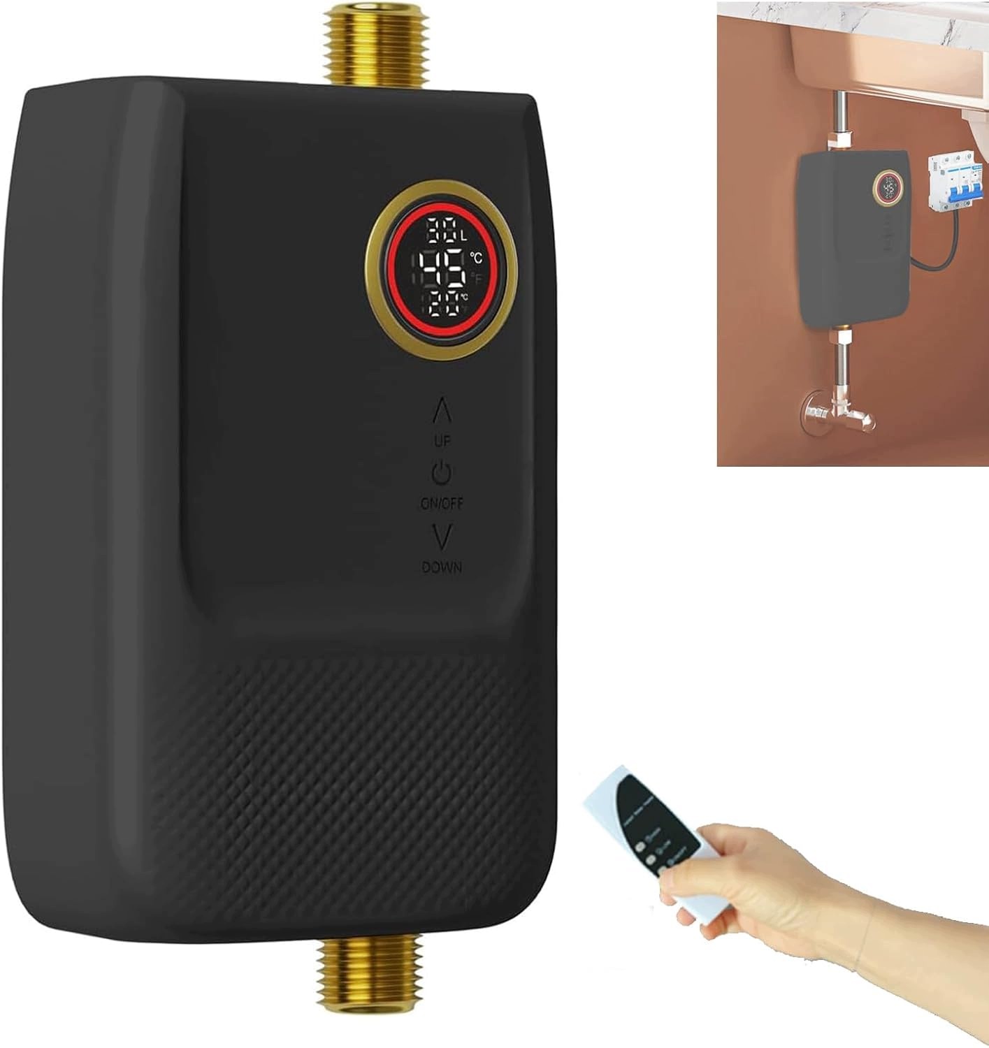 Podgrzewacz wody przepływowy bez zbiornika 5500W 220V pod zlew LCD + PILOT