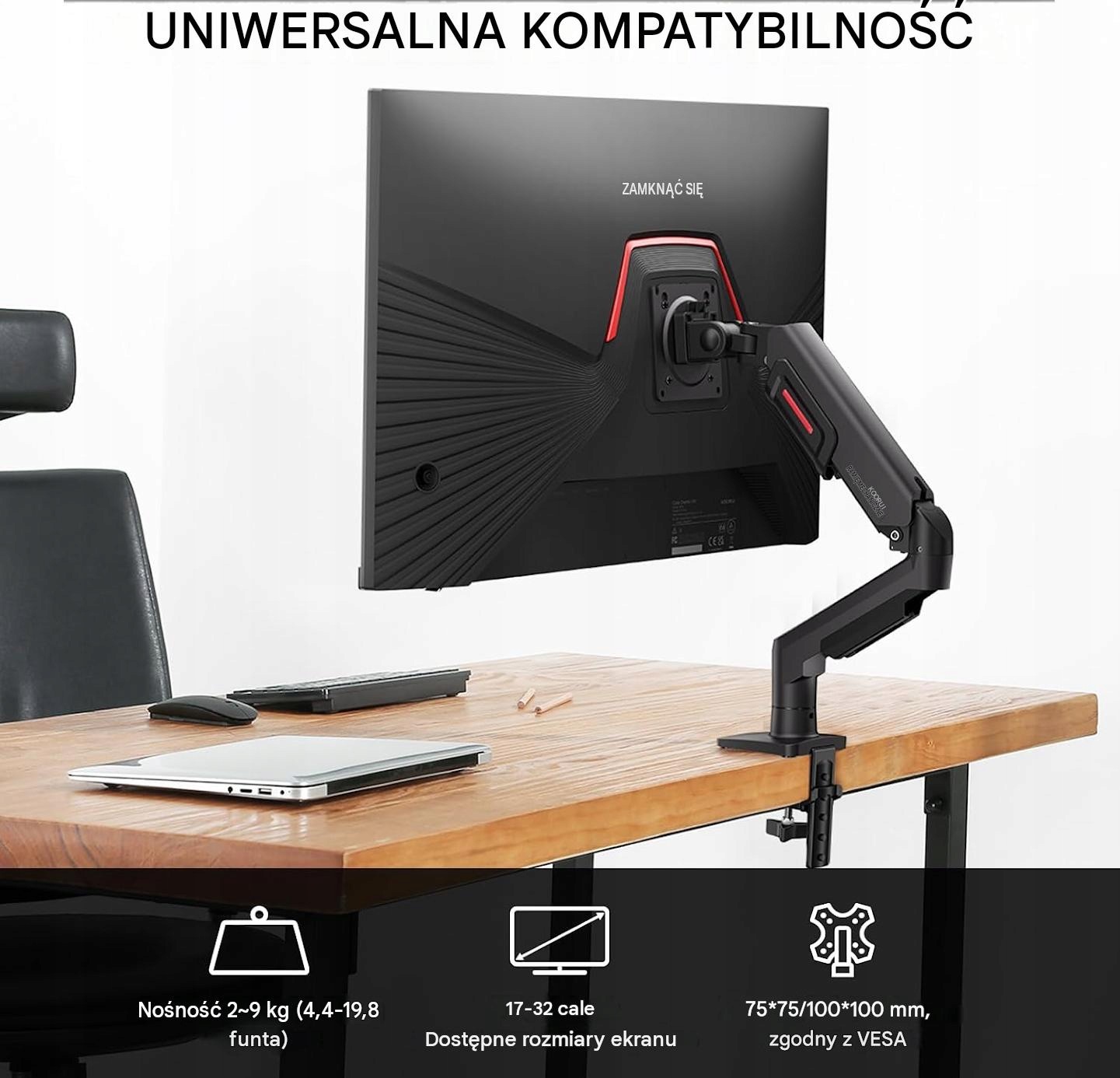 Uchwyt do monitora KOORUI KR20Y 17-32" 2-9kg VESA 75 100 regulacja - obrazek 5