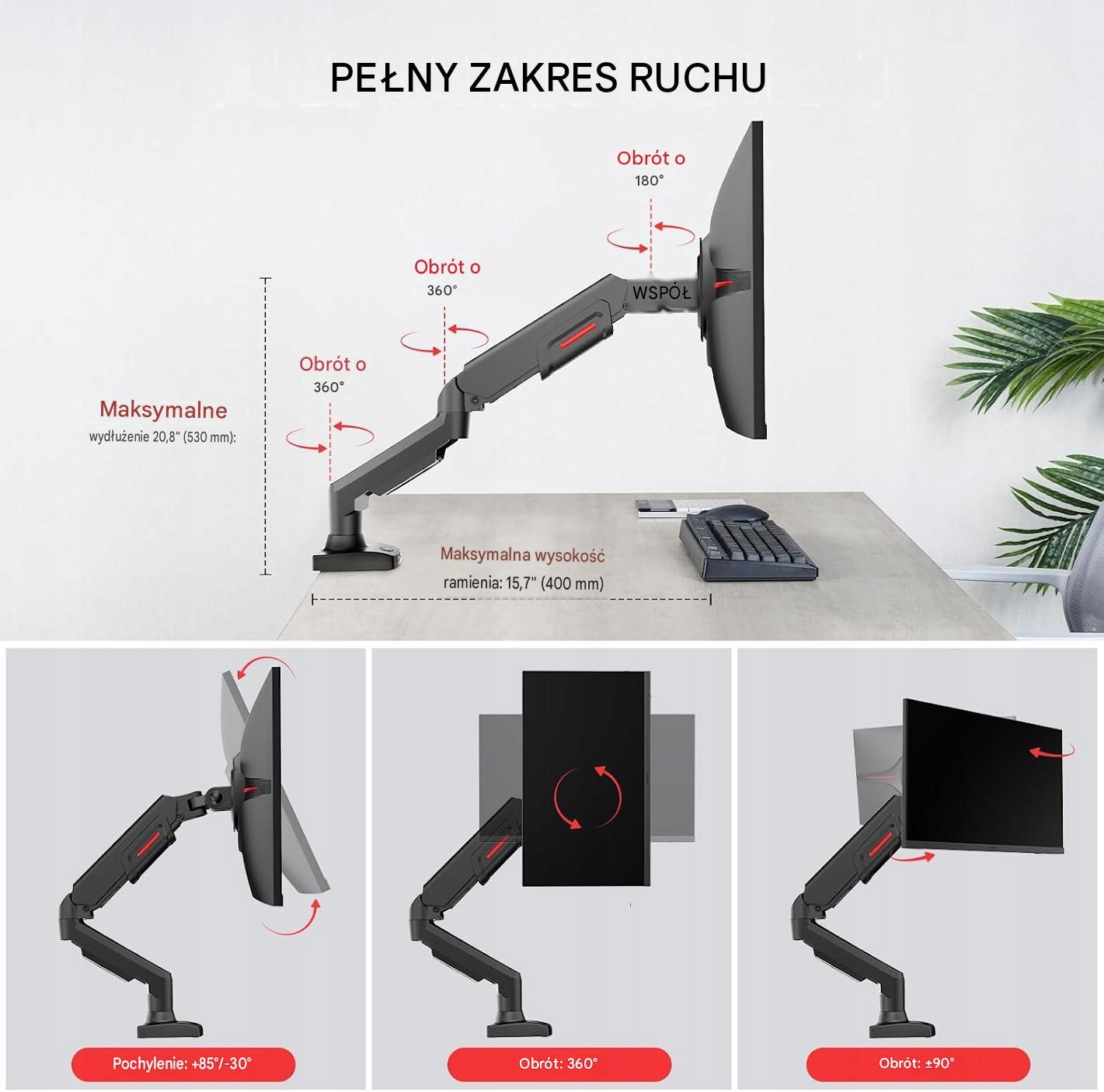 Uchwyt do monitora KOORUI KR20Y 17-32" 2-9kg VESA 75 100 regulacja - obrazek 6
