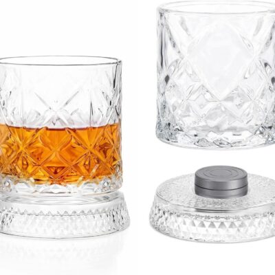 Szklanki do Whisky 2 szt. Obrotowe z Podstawkami 300 ml Bourbon PREZENT