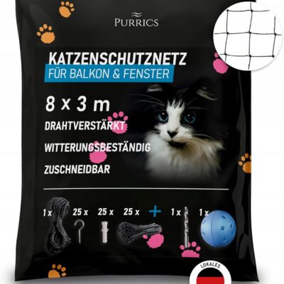 SIATKA DLA KOTA ZABEZPIECZENIE NA BALKON 8x3m DRUCIK PREMIUM BEZ WIERCENIA