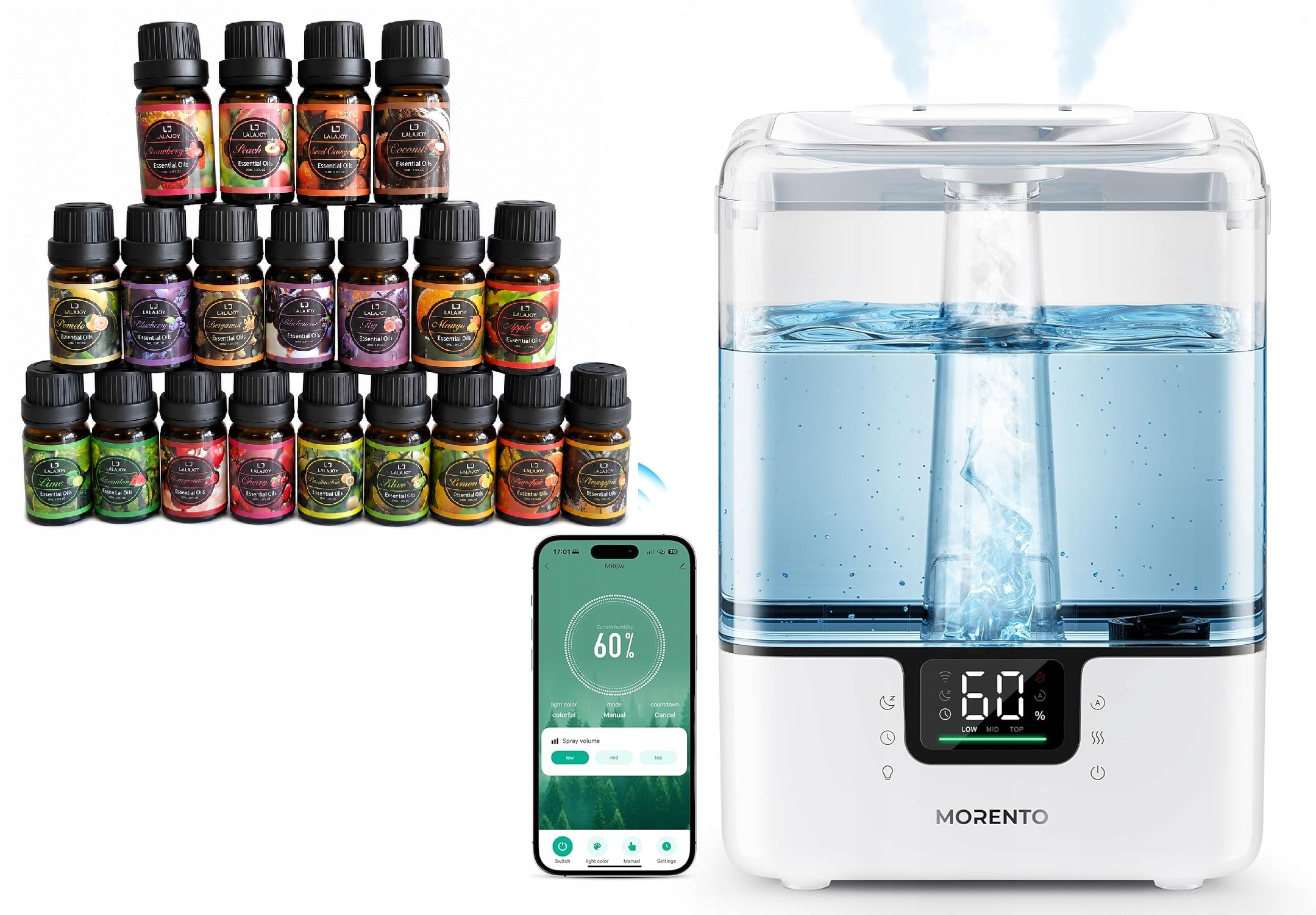 NAWILŻACZ POWIETRZA MORENTO + OLEJKI MR6W DUŻY 6l WiFi Tuya RGB 350ml/h