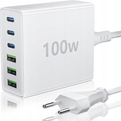 Ładowarka USB-C 100W GaN2 Finibo 3x USB-C PD +3x USB-A QC Kompaktowa szybka