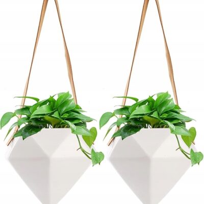 ZESTAW 2X DONICZKI CERAMICZNE WISZĄCE NOWOCZESNY DESIGN SKÓRZANY PASEK