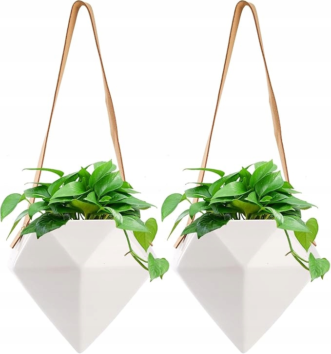 ZESTAW 2X DONICZKI CERAMICZNE WISZĄCE NOWOCZESNY DESIGN SKÓRZANY PASEK