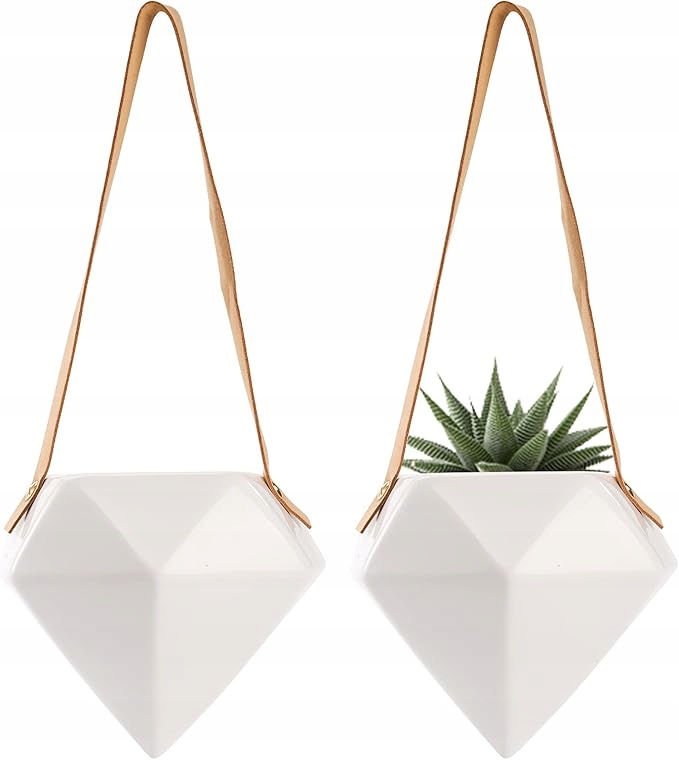 ZESTAW 2X DONICZKI CERAMICZNE WISZĄCE NOWOCZESNY DESIGN SKÓRZANY PASEK - obrazek 2