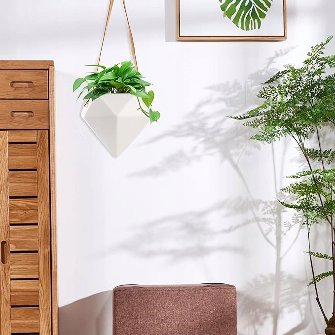ZESTAW 2X DONICZKI CERAMICZNE WISZĄCE NOWOCZESNY DESIGN SKÓRZANY PASEK - obrazek 3