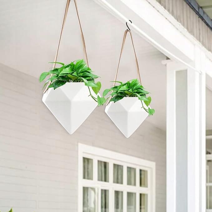 ZESTAW 2X DONICZKI CERAMICZNE WISZĄCE NOWOCZESNY DESIGN SKÓRZANY PASEK - obrazek 4