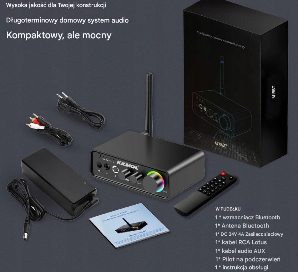 Wzmacniacz KKmol M19BT Bluetooth 5.3 USB OPTYCZNE ZASILACZ 120W TPA3116 - obrazek 2