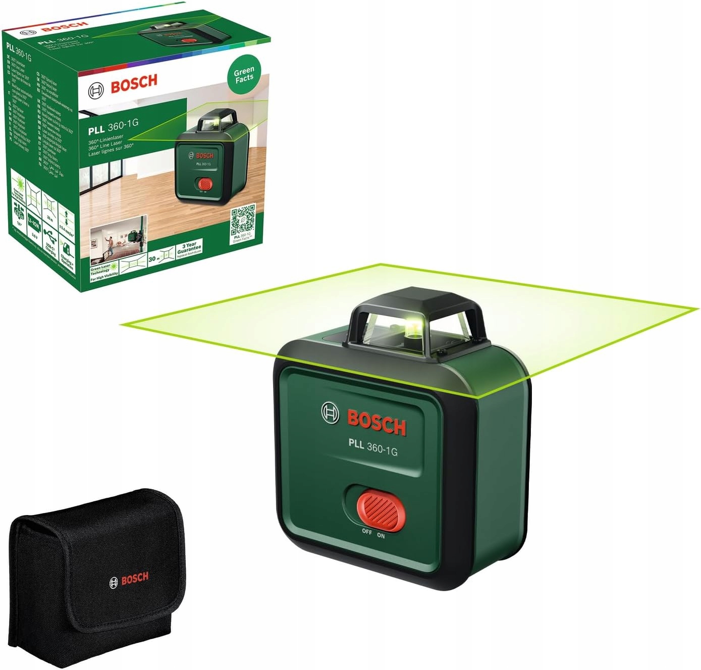 Bosch PLL 360-1G Laser płaszczyznowy 360° Zielony USB-C Akumulator