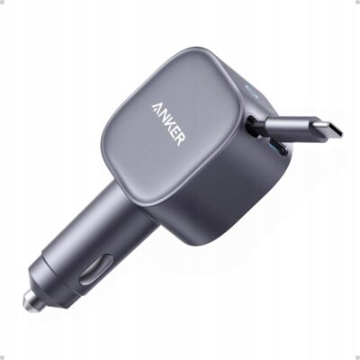 Anker – Ładowarka samochodowa USB-C 75W z wbudowanym zwijanym kablem