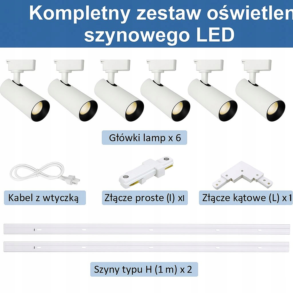 Zestaw Szynoprzewód Szyna 2m + 6x Lampa LED typu H Oświetlenie szynowe - obrazek 3
