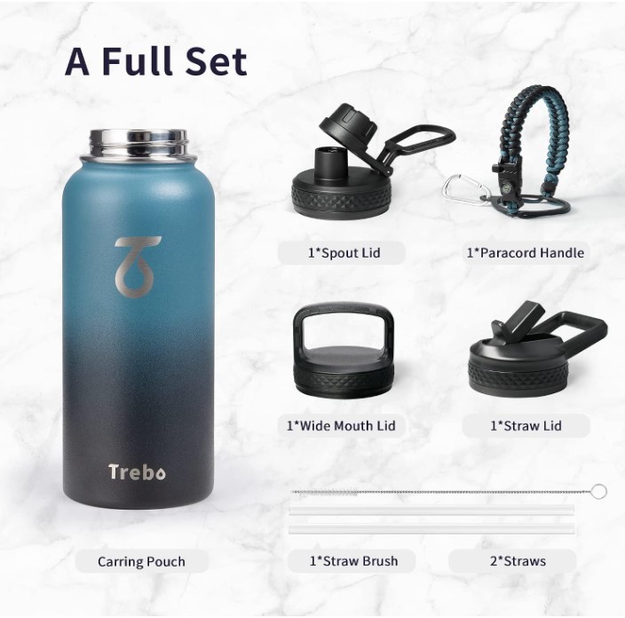 BUTELKA SPORTOWA KUBEK TERMOS TREBO IZOLACJA PRÓŻNIA SURVIVAL PARACORD900ml - obrazek 2