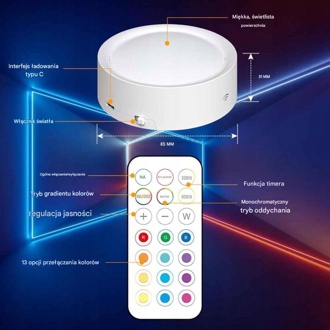 Lampka Bezprzewodowa do szafy Lampa LED Akumulatorowa x3 USB RGB - obrazek 2