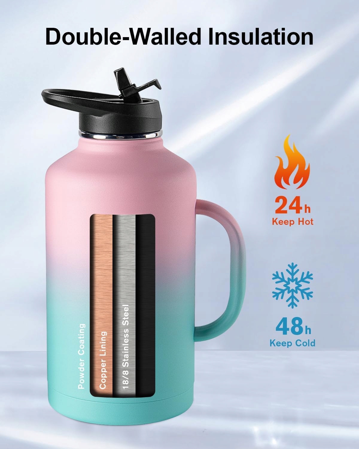 BIDON TERMOS BUTELKA SPORTOWA TREBO IZOLACJA PRÓŻNIOWA! SURVIVAL 1800ml - obrazek 2