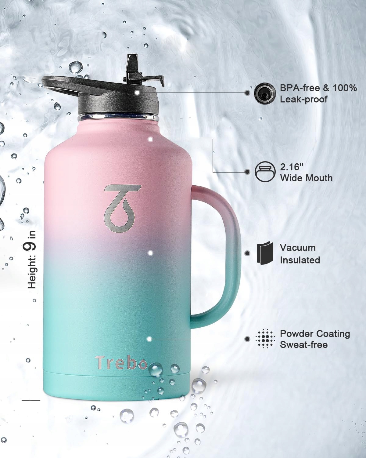 BIDON TERMOS BUTELKA SPORTOWA TREBO IZOLACJA PRÓŻNIOWA! SURVIVAL 1800ml - obrazek 5