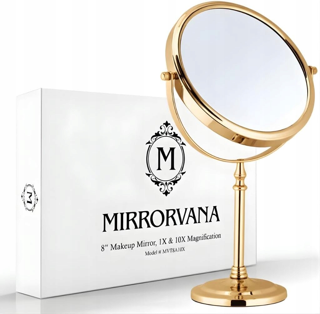 Złote lusterko kosmetyczne stojące 10X eleganckie lusterko do makijażu - obrazek 2