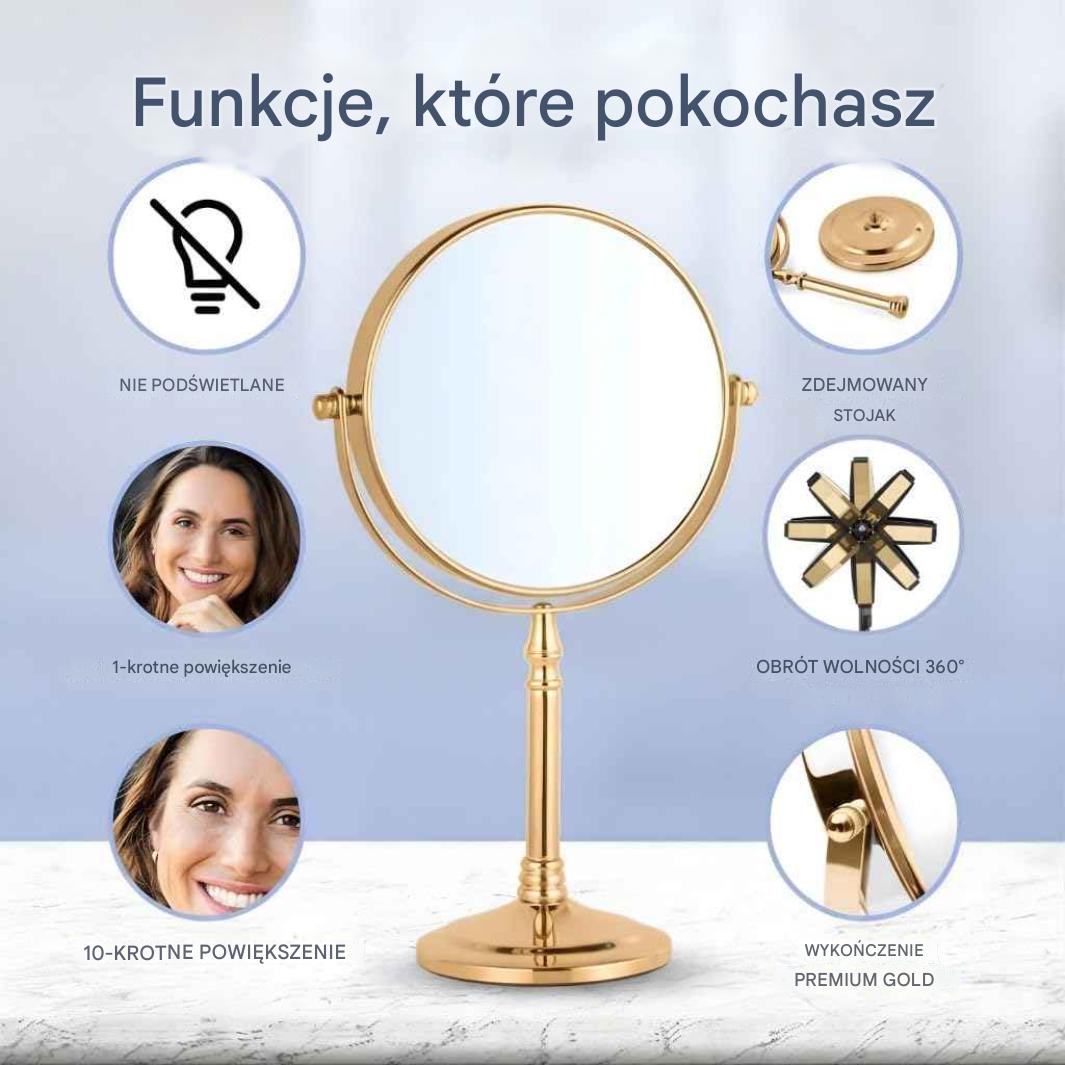 Złote lusterko kosmetyczne stojące 10X eleganckie lusterko do makijażu - obrazek 4