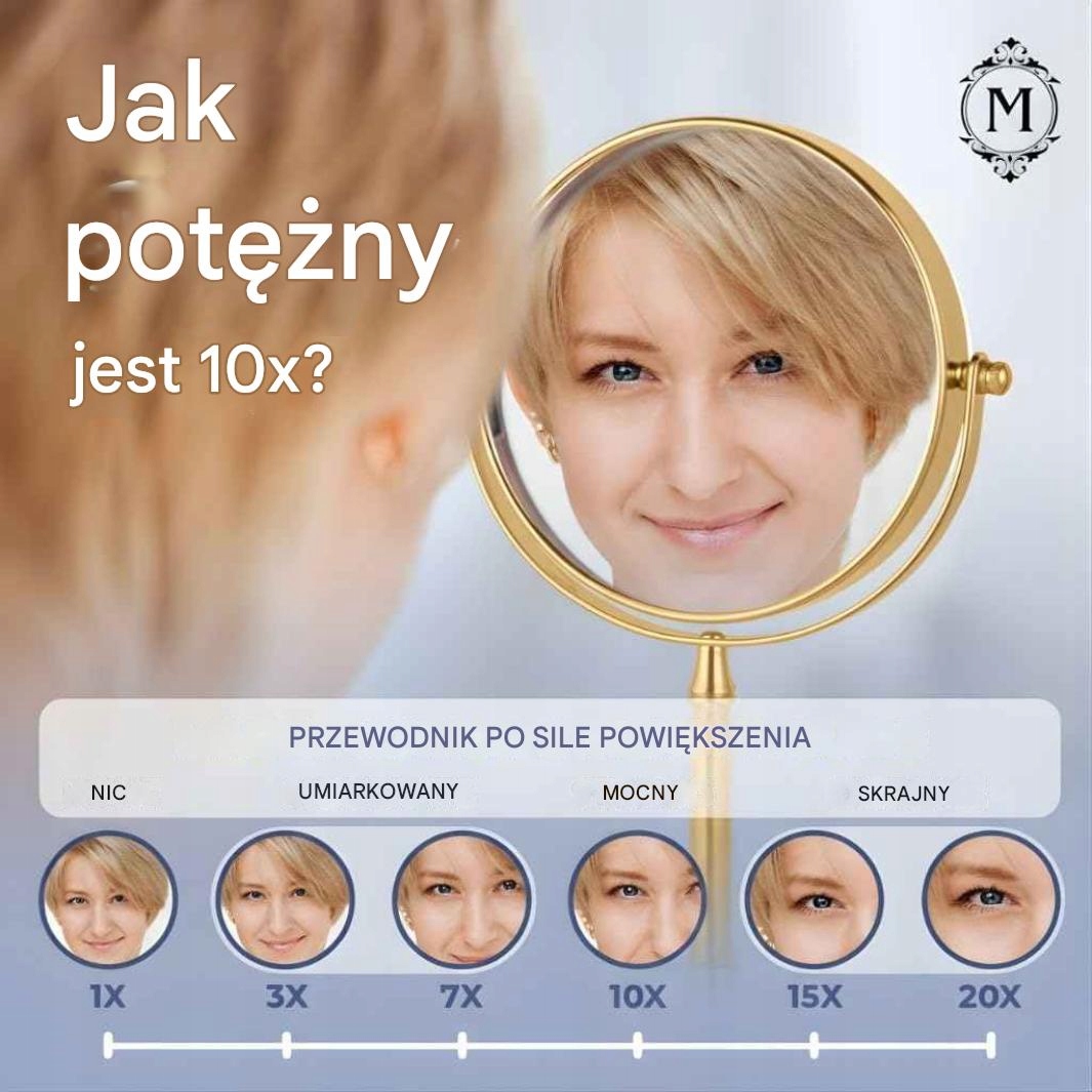 Złote lusterko kosmetyczne stojące 10X eleganckie lusterko do makijażu - obrazek 6
