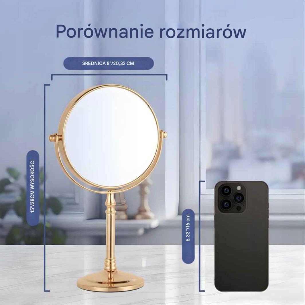 Złote lusterko kosmetyczne stojące 10X eleganckie lusterko do makijażu - obrazek 8