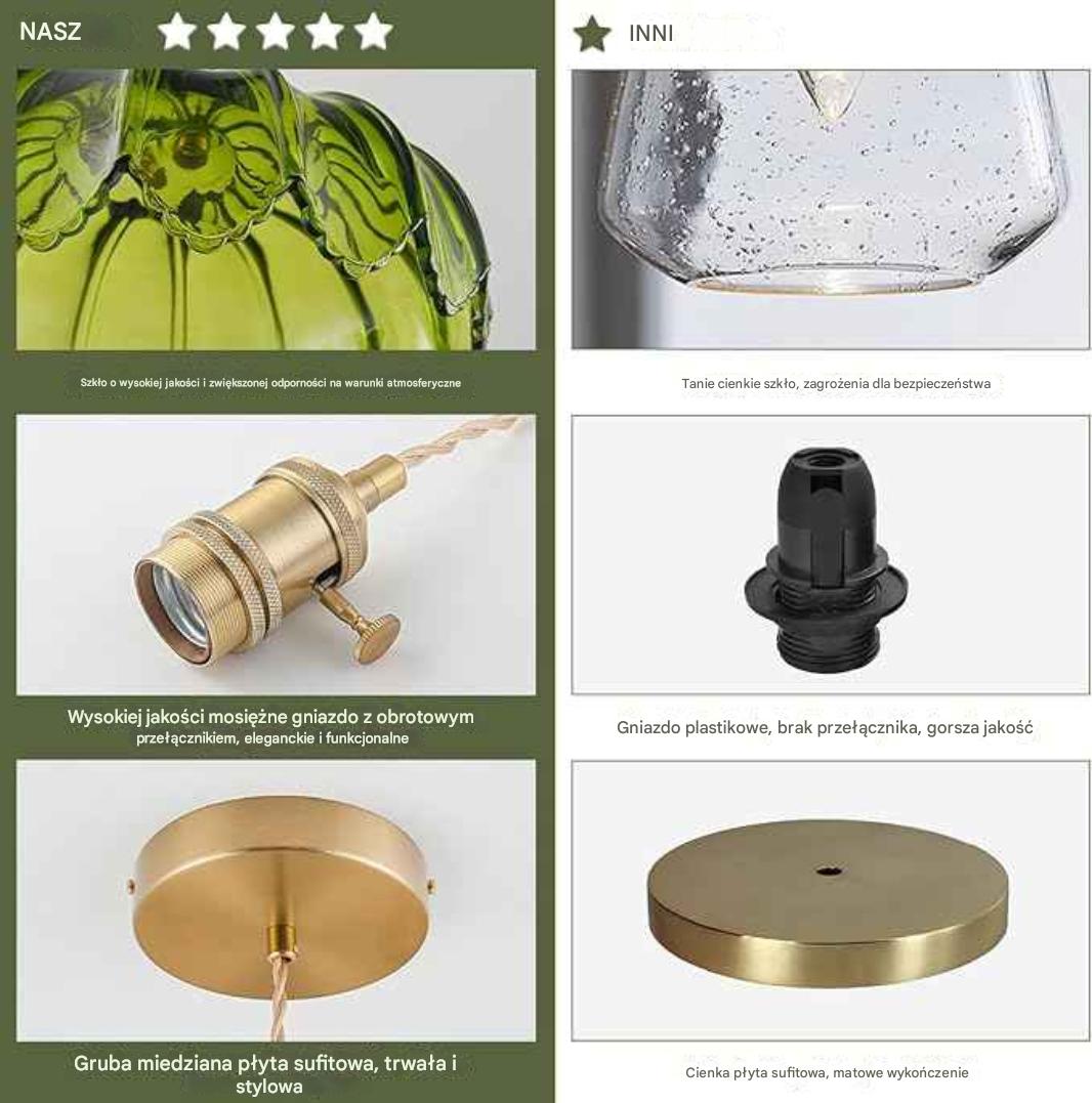 Lampa Wisząca Kwiat Retro z Regulacją Wysokości Szklany Klosz Styl Vintage - obrazek 2