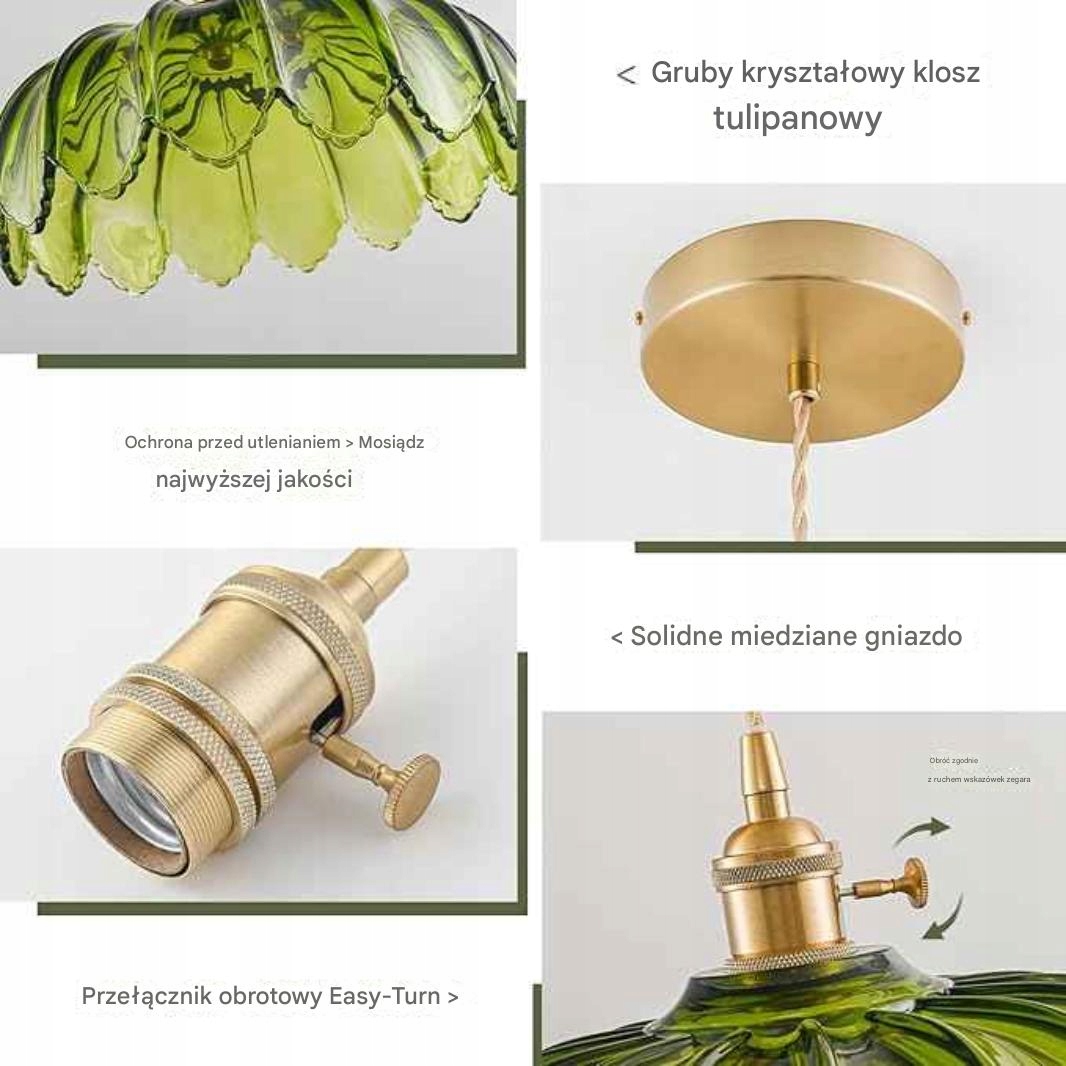 Lampa Wisząca Kwiat Retro z Regulacją Wysokości Szklany Klosz Styl Vintage - obrazek 3