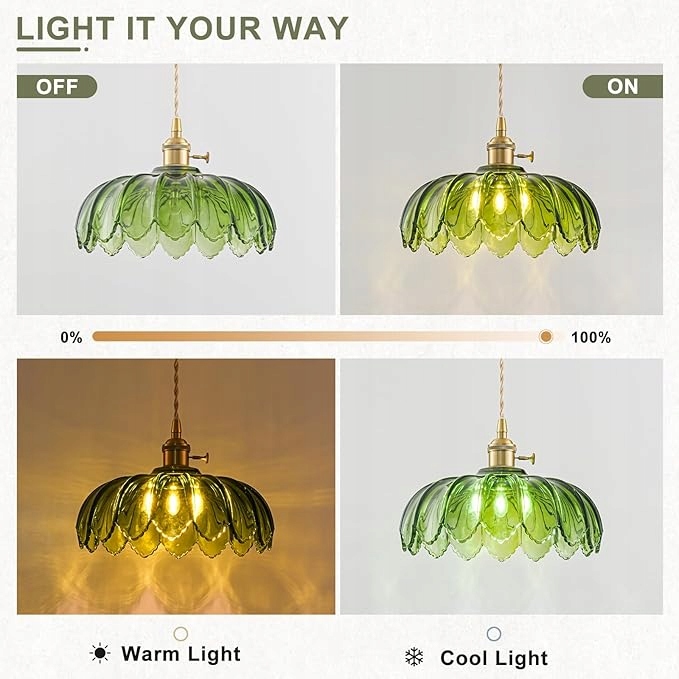 Lampa Wisząca Kwiat Retro z Regulacją Wysokości Szklany Klosz Styl Vintage - obrazek 5