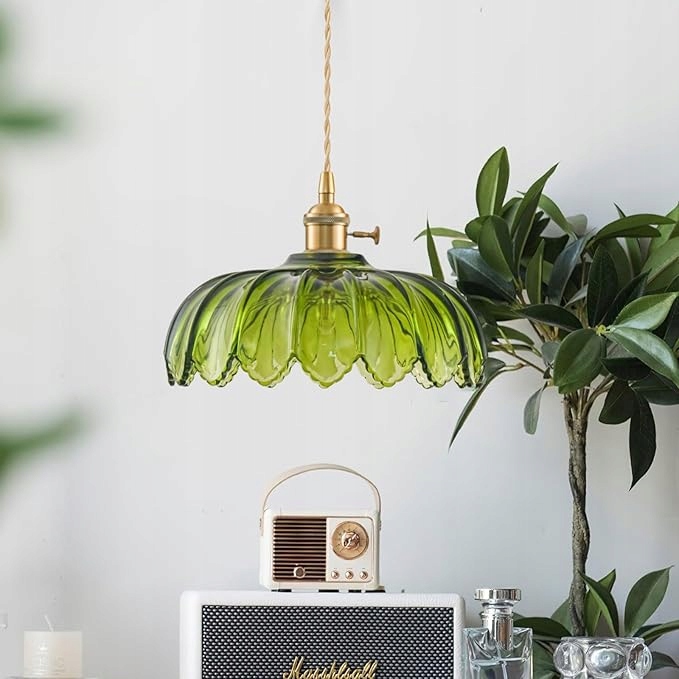 Lampa Wisząca Kwiat Retro z Regulacją Wysokości Szklany Klosz Styl Vintage - obrazek 7