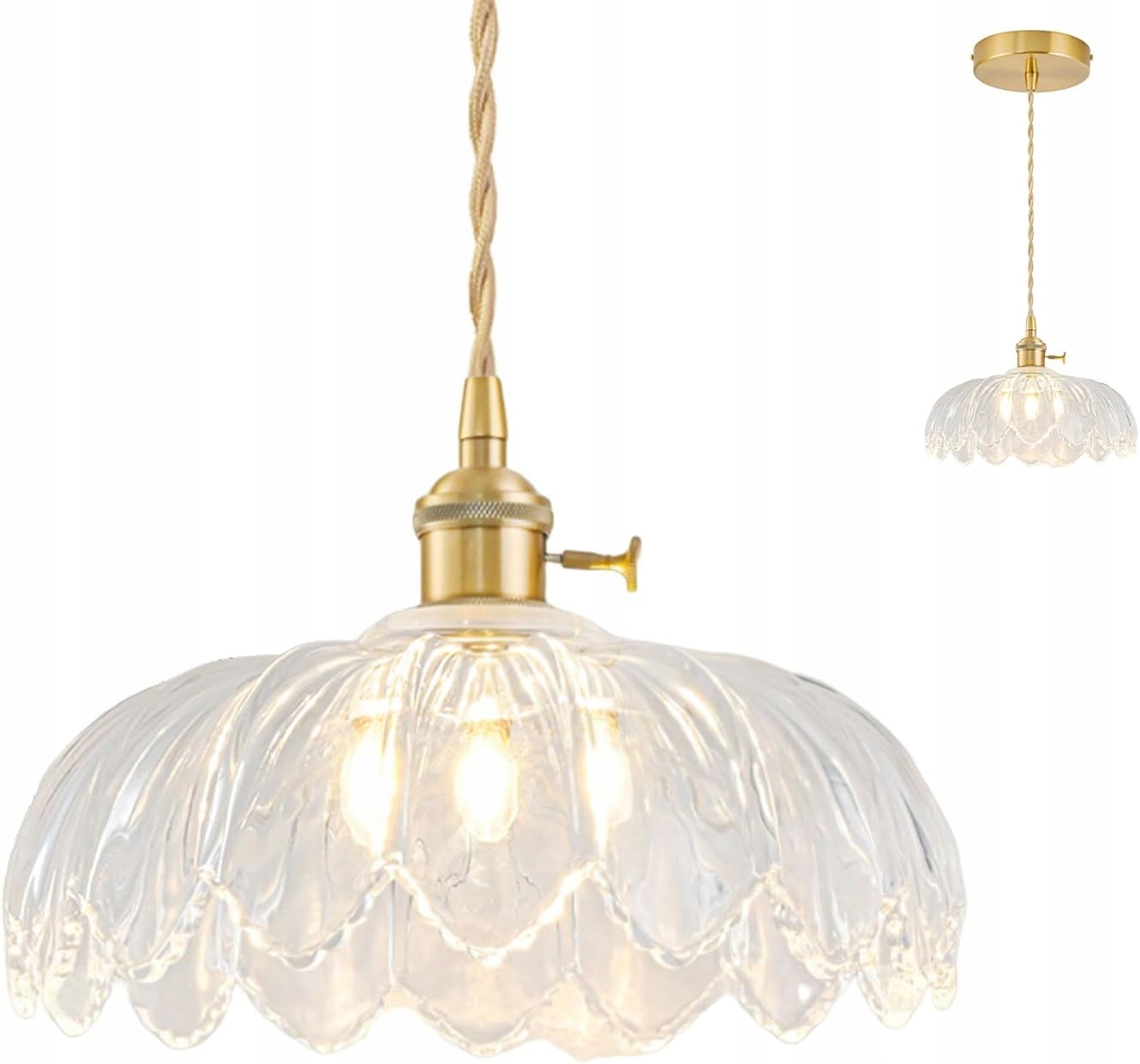 Lampa Wisząca Kwiat Retro z Regulacją Wysokości Szklany Klosz Styl Vintage