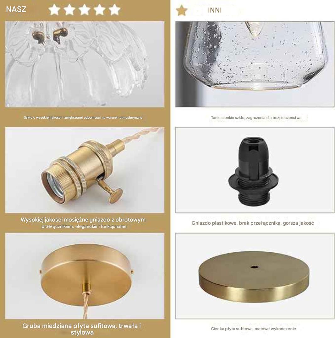 Lampa Wisząca Kwiat Retro z Regulacją Wysokości Szklany Klosz Styl Vintage - obrazek 5