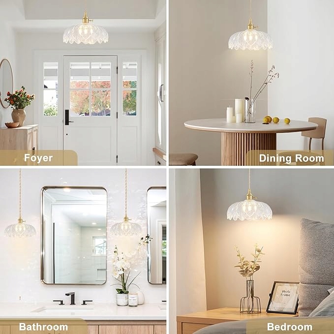 Lampa Wisząca Kwiat Retro z Regulacją Wysokości Szklany Klosz Styl Vintage - obrazek 6