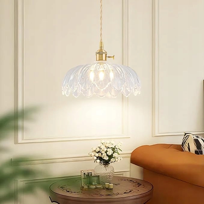 Lampa Wisząca Kwiat Retro z Regulacją Wysokości Szklany Klosz Styl Vintage - obrazek 8