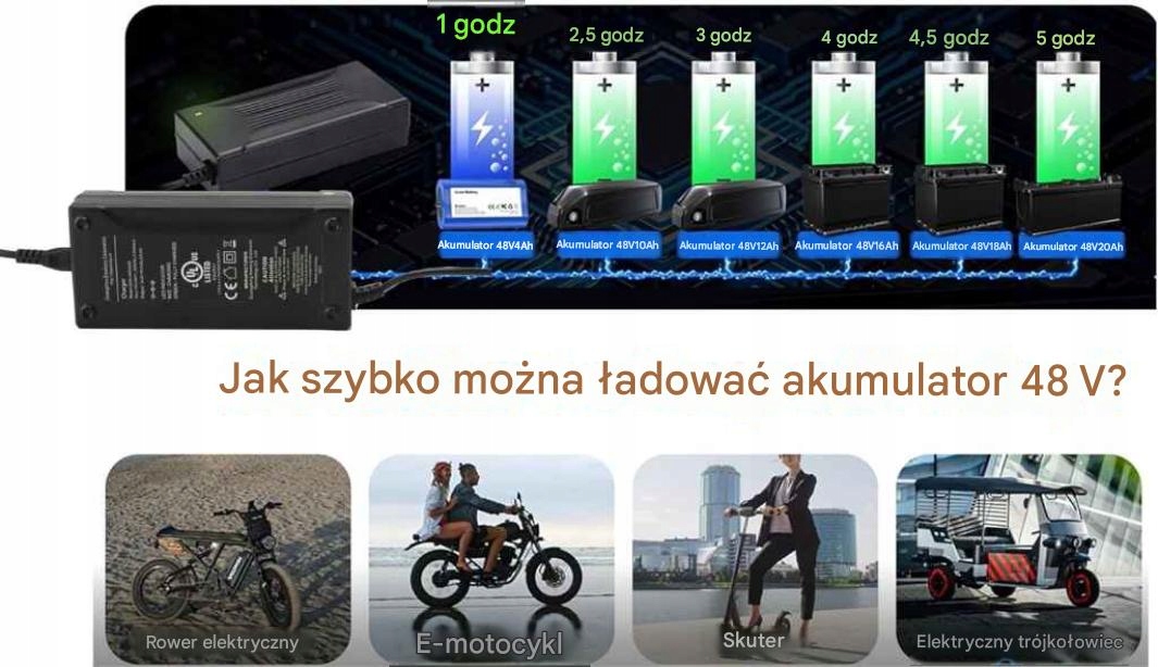 Ładowarka Hulajnoga Rower Elektryczny 48V 54,6V 4A 218W szybka uniwersalna - obrazek 6