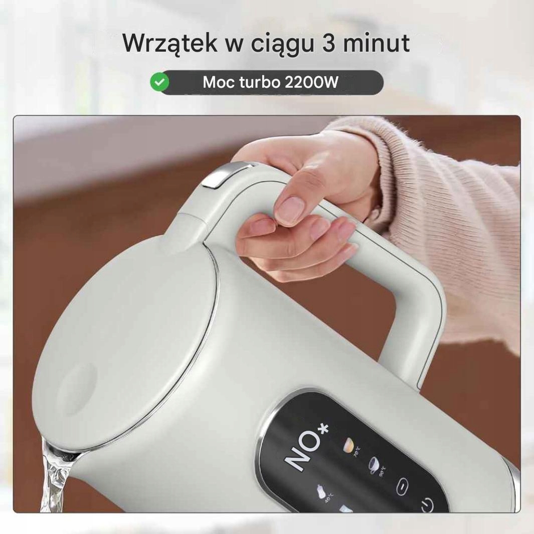 Czajnik elektryczny dotykowy regulacja temperatury Olvy 2200 W 1,7 l beż - obrazek 2
