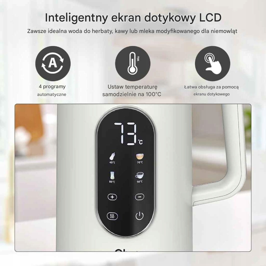 Czajnik elektryczny dotykowy regulacja temperatury Olvy 2200 W 1,7 l beż - obrazek 5