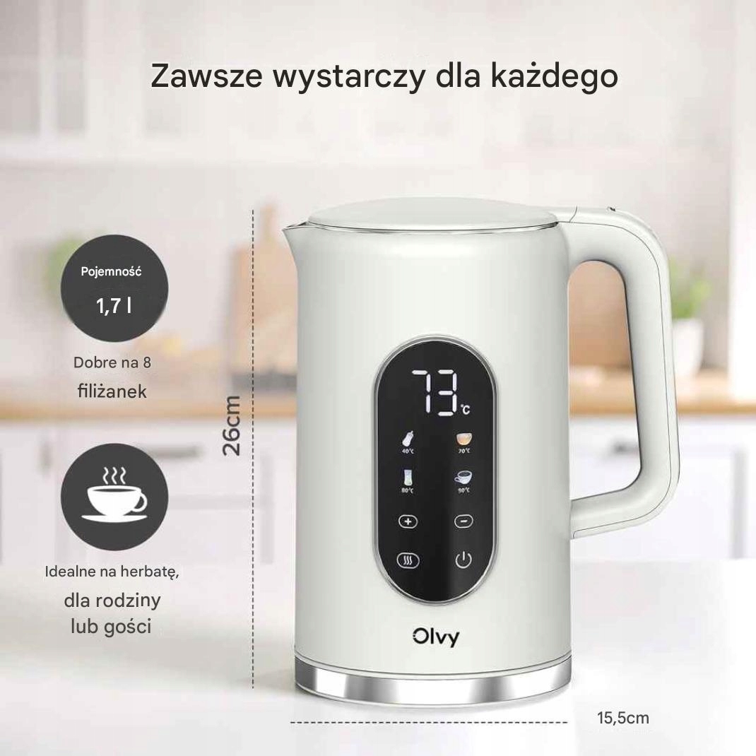 Czajnik elektryczny dotykowy regulacja temperatury Olvy 2200 W 1,7 l beż - obrazek 6