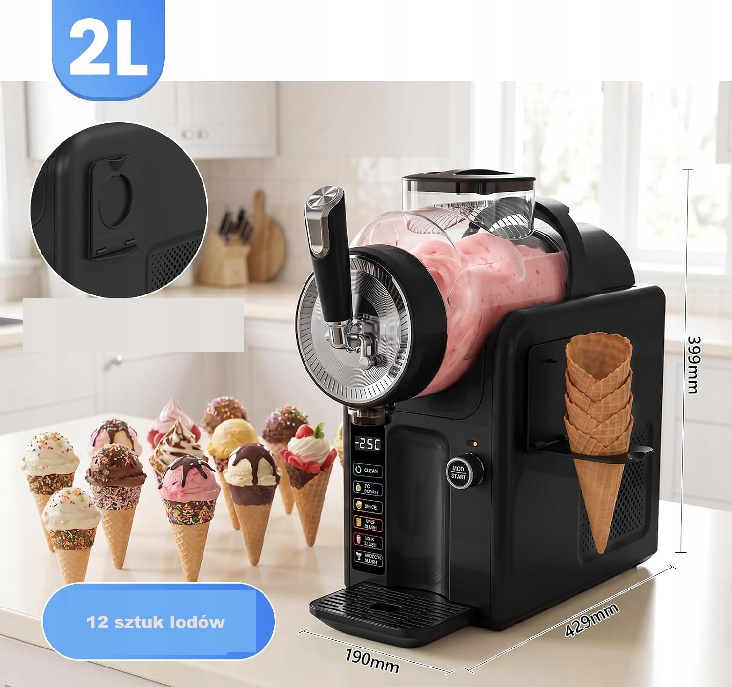 Maszyna do Lodów i Slushie 2L 6 Programów LED Samoczyszczenie - obrazek 6