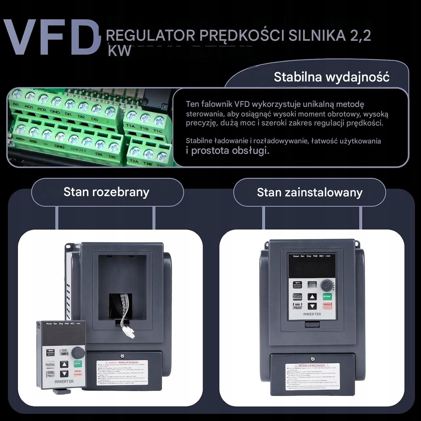 Przetwornica częstotliwości VFD 230V 2,2kW regulator obrotów silnika Jadesh - obrazek 3