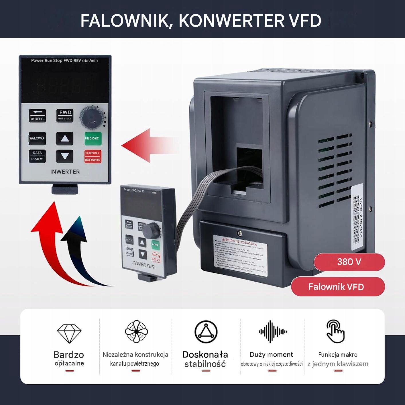 Przetwornica częstotliwości VFD 230V 2,2kW regulator obrotów silnika Jadesh - obrazek 4