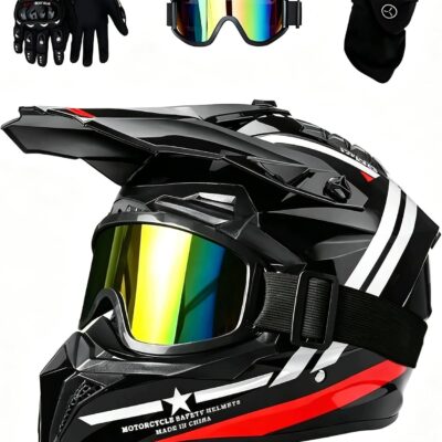 Kask Motocross Full Face Cross MTB Enduro ATV Gogle Maska Rękawiczki